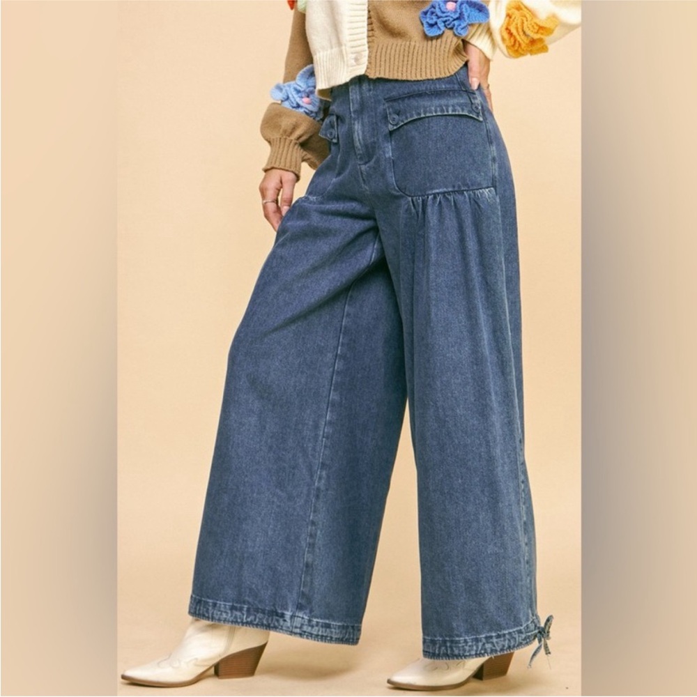 DAVI & DANI Adjustable drawstring hem Balloon Wide-Leg Jeans Denim FREE SHIPPING - Picture 2 of 3